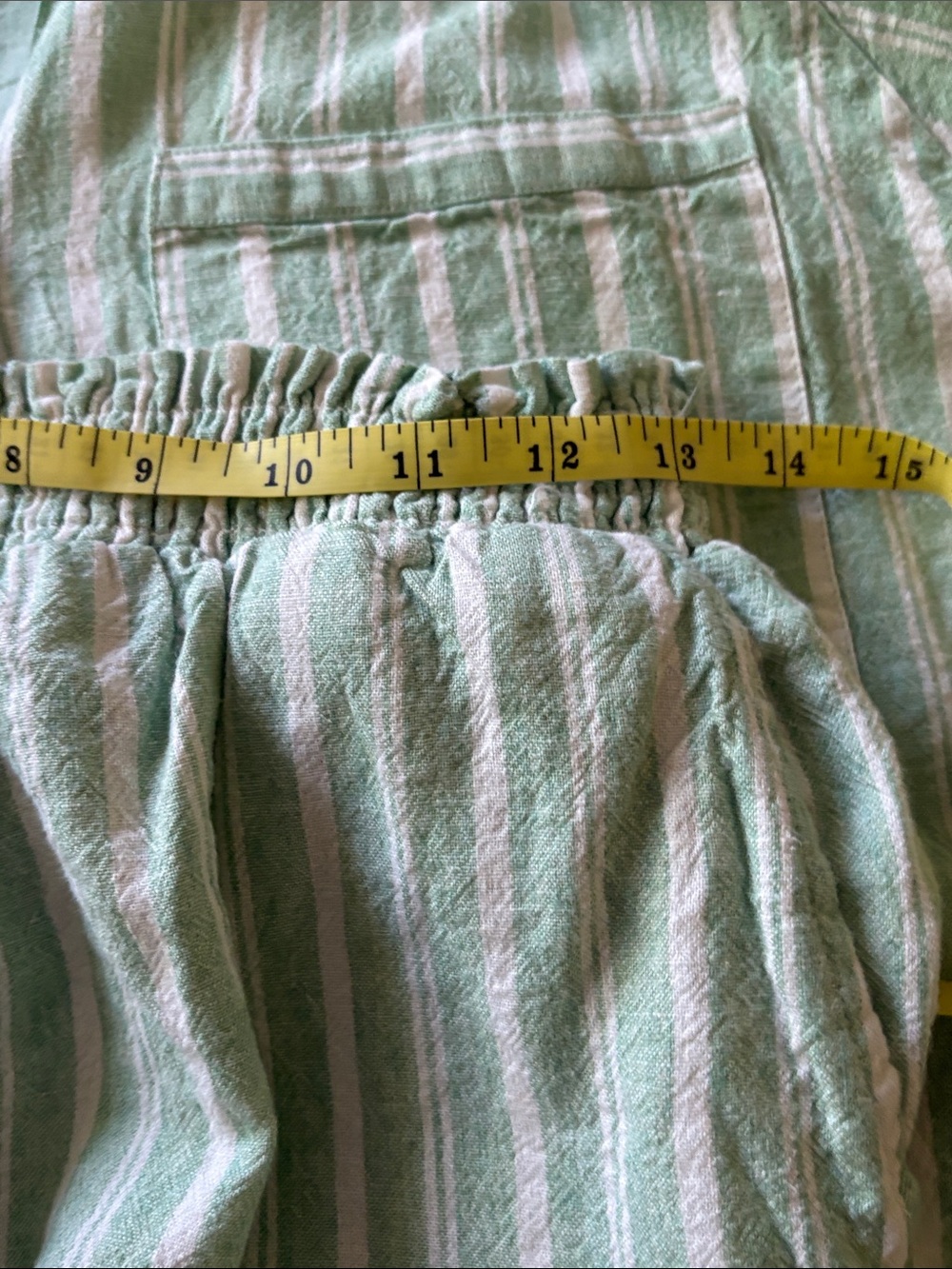 Uncharted Threads Green and White Striped Button-Up Top and matching shorts Med. - Picture 9 of 12
